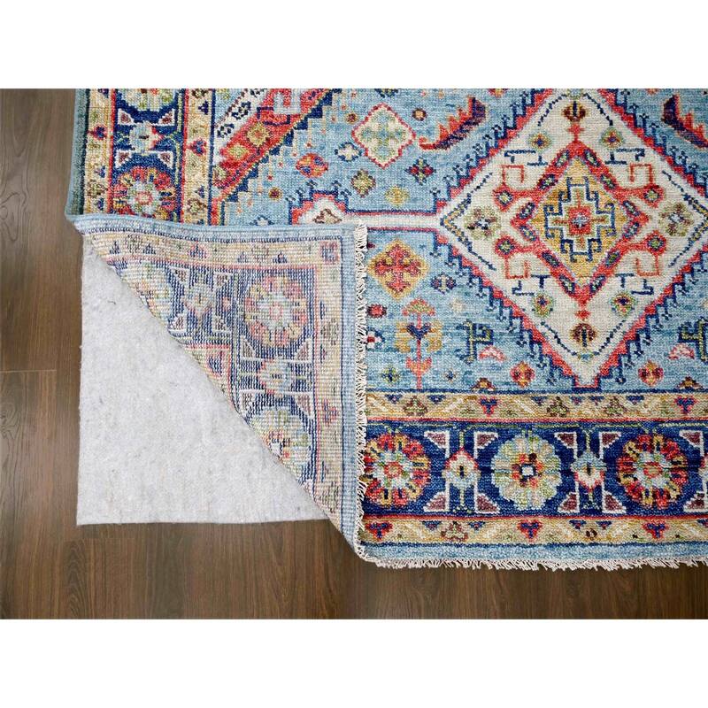 Shahbanu Rugs Arctic and Admiral Blue Hand Knotted Wool Shiraz Design